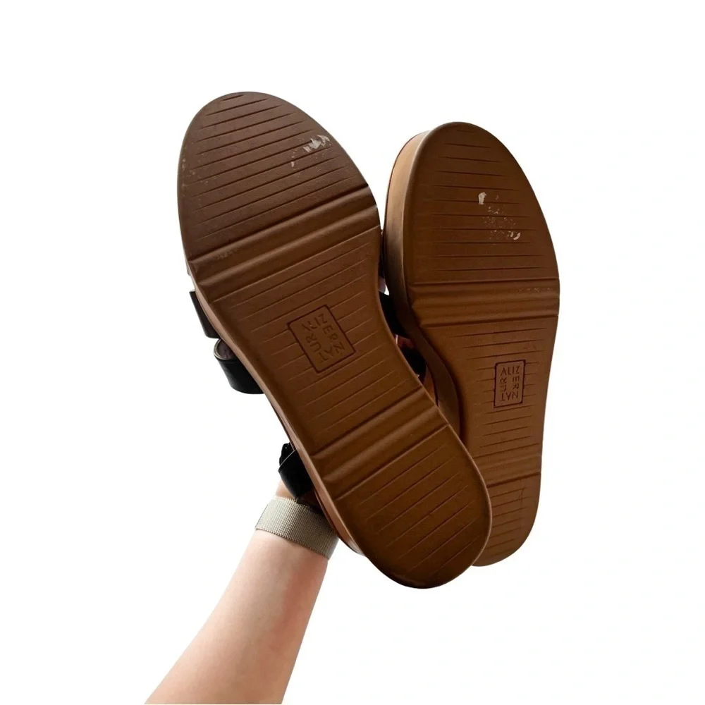 NEW NATURALIZER Barrett Wedge Leather Sandals Black Sz 9.5